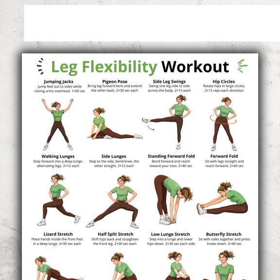 Home Stretch Lower Body Workout Exercise Chart Poster for Daily Home Fitness Use