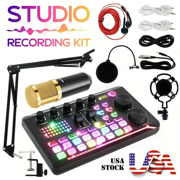Home Studio Recording Kit Podcast Music Mixer Equipment Condenser Wired Microphone Set