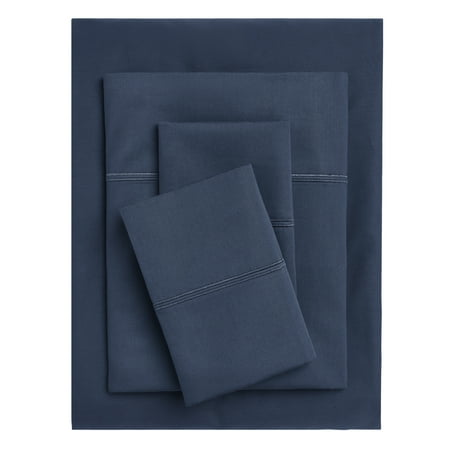 Home Style Decor Washed Indigo Solid Print Cotton Percale Sheet Sets, King - Breathable, Adult