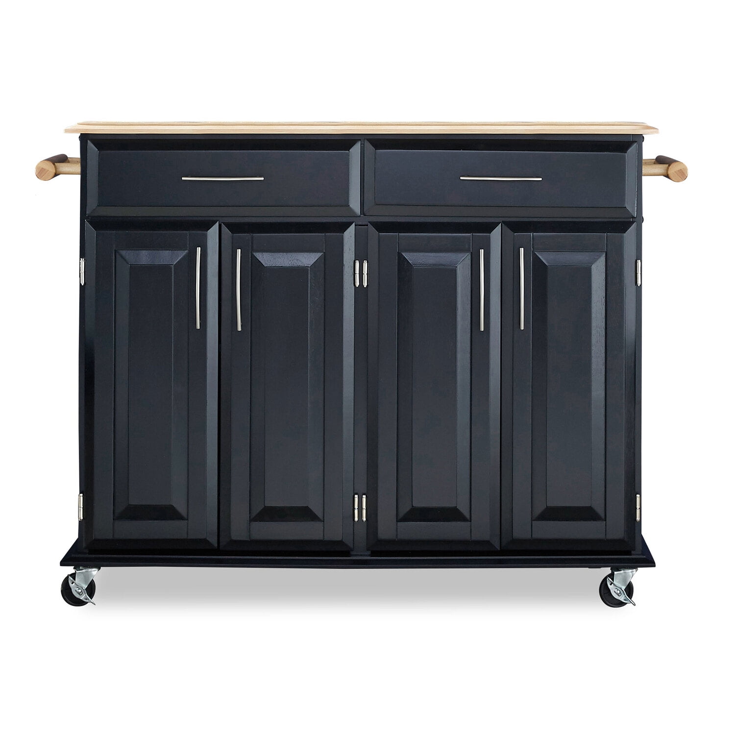 Black and Natural Wood Kitchen Cart with Spice Rack and Storage