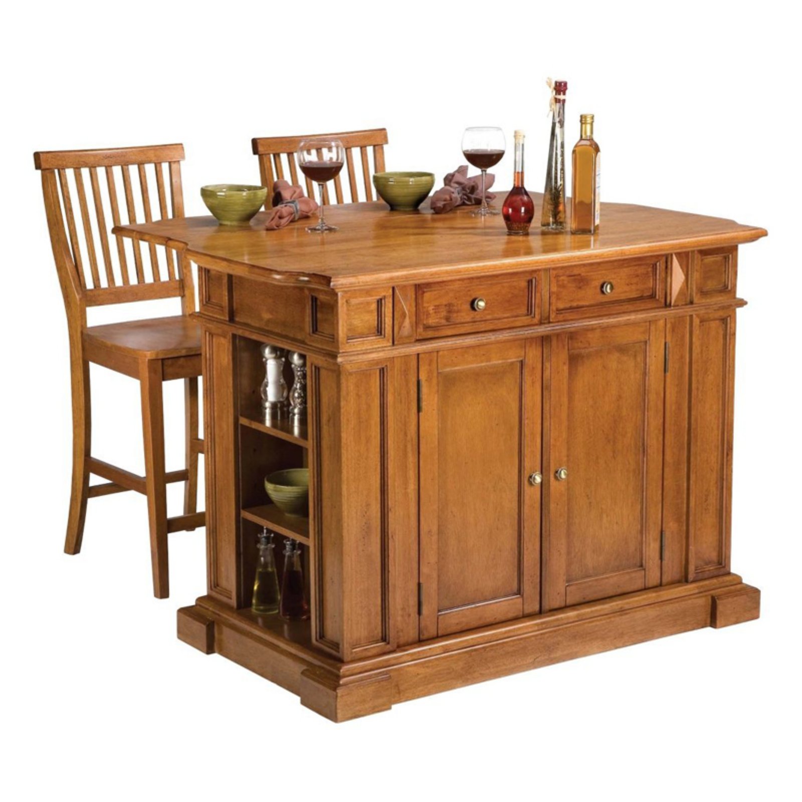 Winsome Wood Suzanne 3PC Kitchen Island Set, 2 Tuckaway stools, Teak