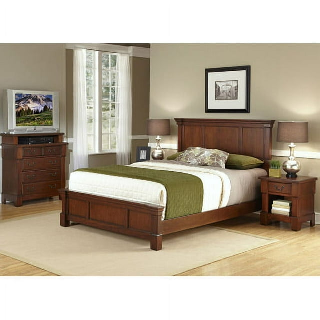 Home Styles The Aspen Collection King/California King Headboard, Media Chest and Night Stand, Rustic Cherry/Black