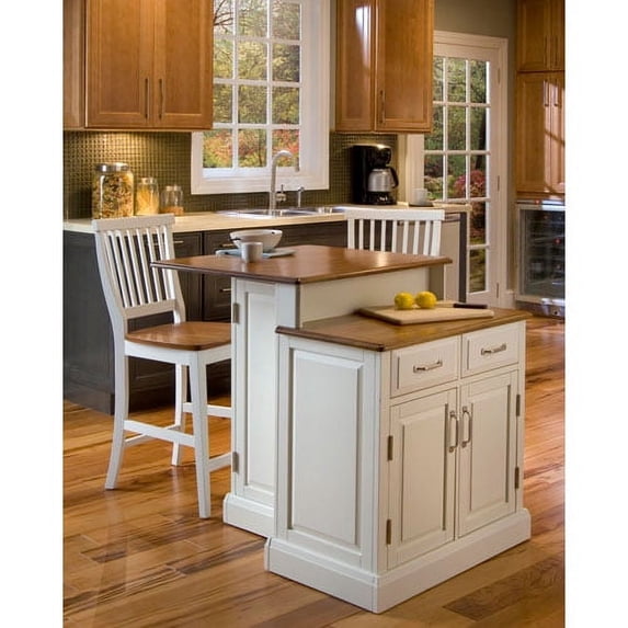 Home Styles Woodbridge White Two Tier Island and Two Stools