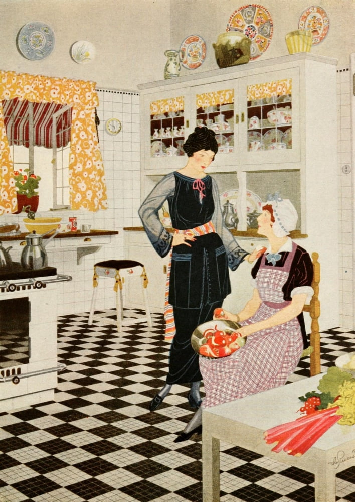 Home Suggestions 1921 Lady in kitchen Canvas Art - Arthur Sinclair Covey (18 x 24)