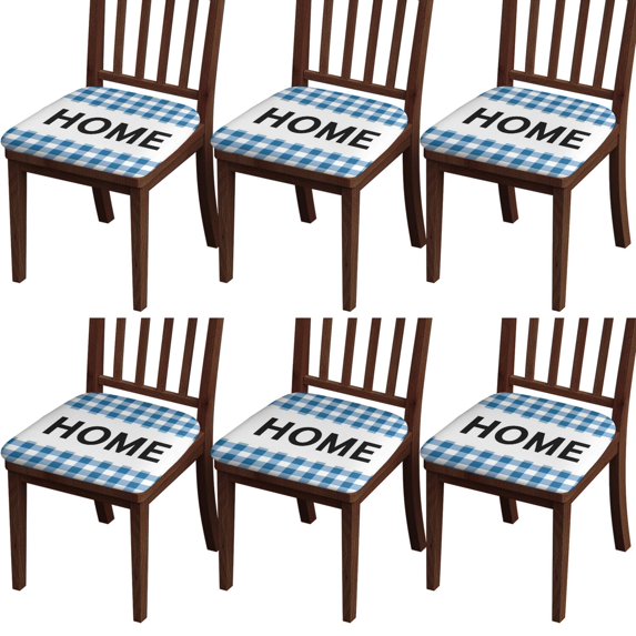 Home Sunflowers Blue Check Seat Covers for Dining Room Chairs Set Of 6,Stretch Printed Washable Chair Seat Cover with Elastic Ties and Button,Removable Waterproof Couch Cushion Covers