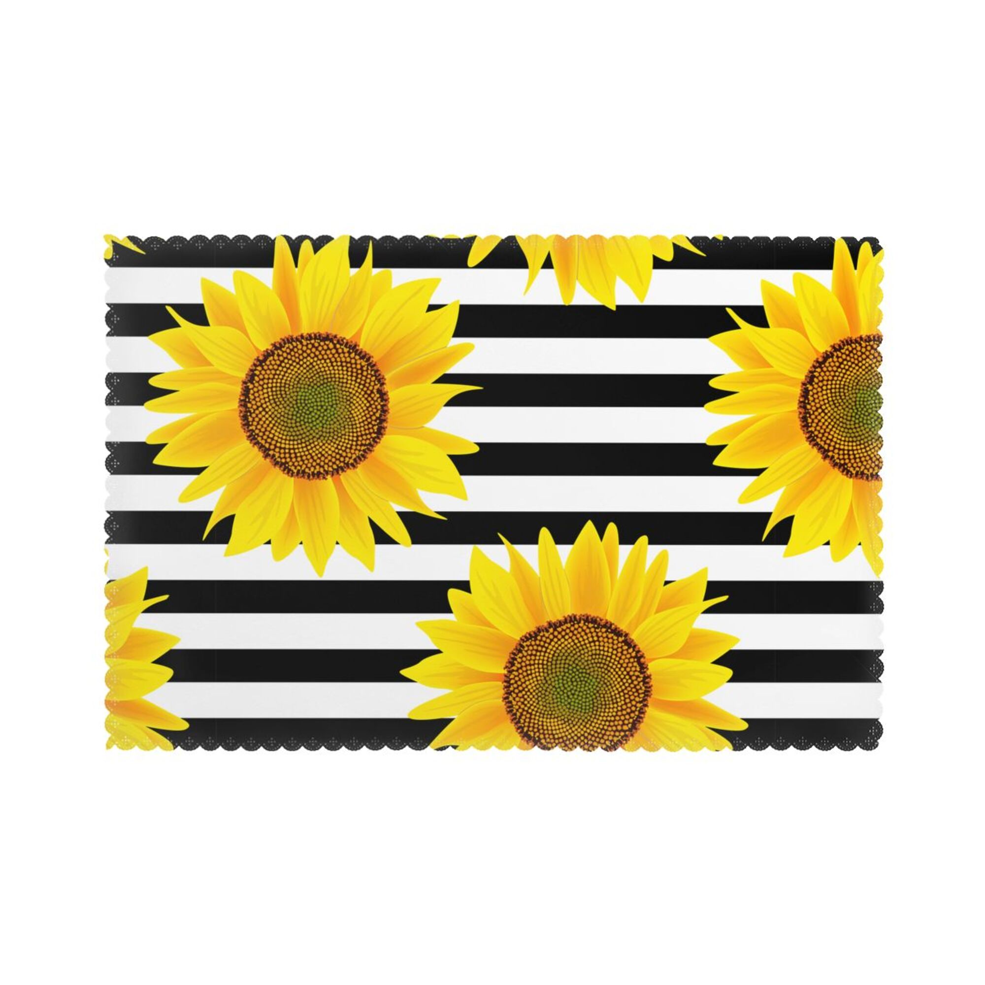 Home Sunflowers On Black White Striped Placemats Set Of 6 Washable