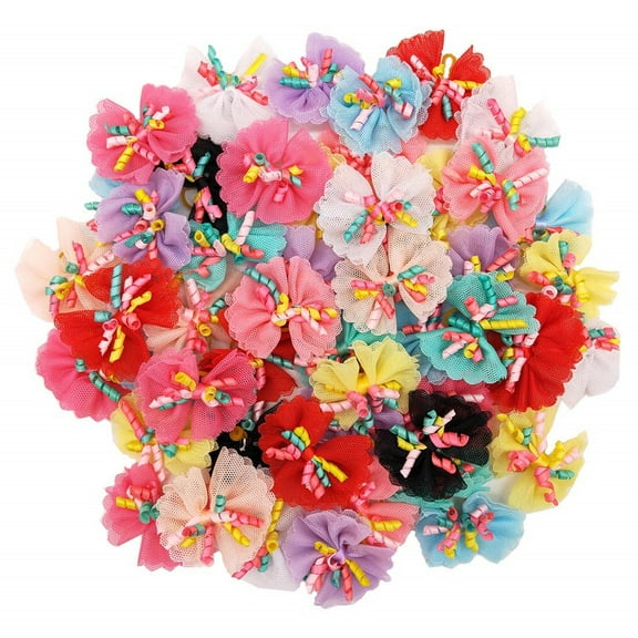 32 pcs Multicolored Dog Hair Bows with Rubber Bands, Hair Grooming Top Knots Pet Hair Accessories for Pet Cat Dog