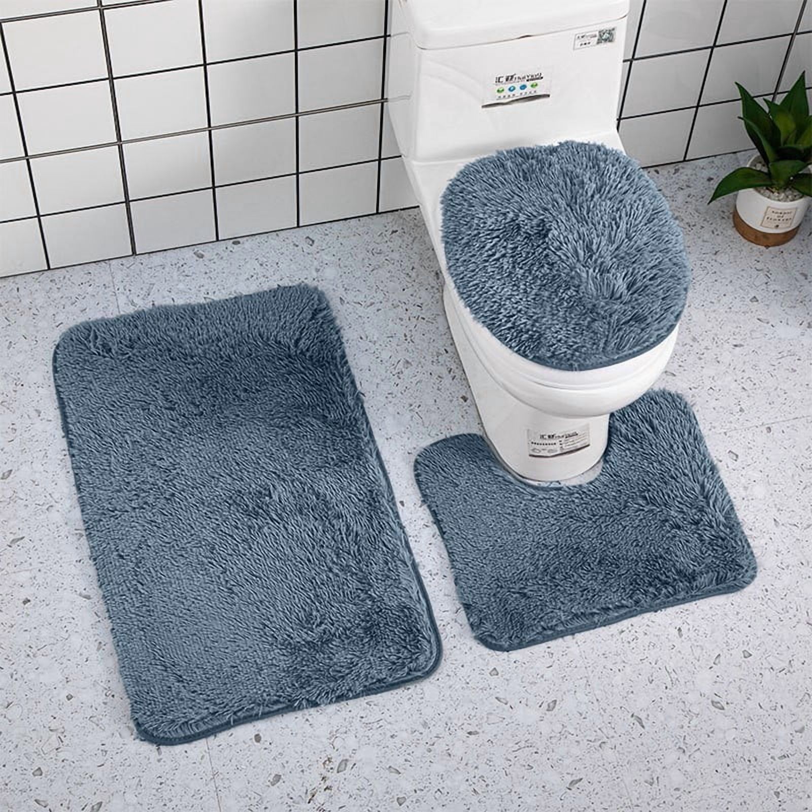 Home Supplies 3Pc Bathroom Set Rug Mat Toilet Lid Cover Plain Color Bathmats Bath Mat, Contour Rug, Toilet Seat Lid Cover, Soft Pile, Water Absorbent Solid Color (Dark Gray)