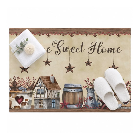 Home Sweet Area Rug 2'x3', Home Retro Country Star House Barrel Farm ...