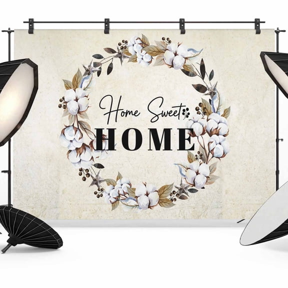 Home Sweet Backdrop for Photoshoot,Photography Photo Studio Background Wall Backdrop,Wreath Botanical Farmhouse Plants Beige Back Drop Banner Panel for Portraits Wedding Party Live Streaming 8x6Ft