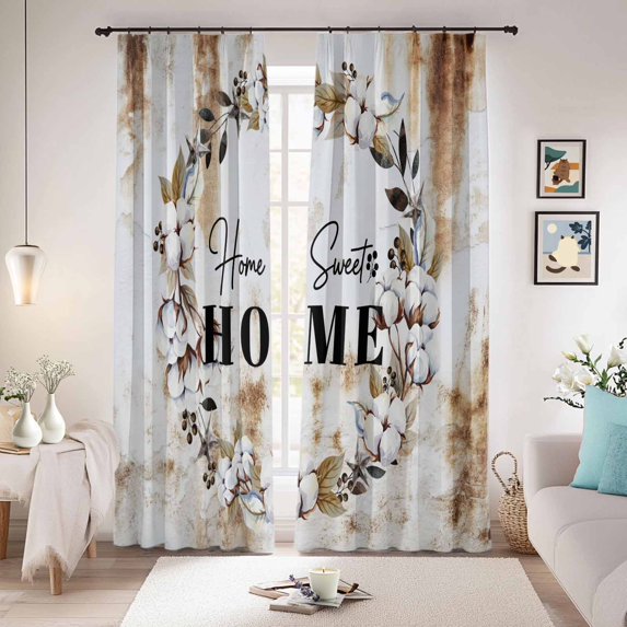 Home Sweet Blackout Curtains for Bedroom/Living Room, Pinch Pleated Black Out Curtains, Wreath Botanical Farmhouse Plants Gradient Brown Room Darkening Window Drapes with Hooks 2 Panels, 39"x70"