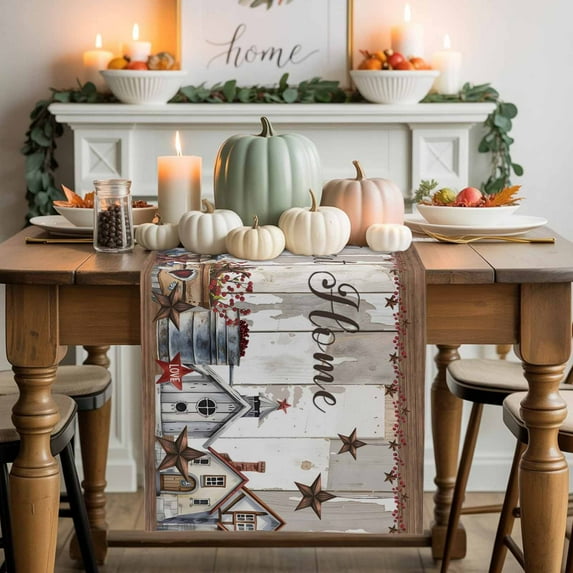 Home Sweet Cotton Linen Table Runner, Washable Table Runners for Kitchen, Dining Room, Holiday, Home Party Table Decor, 13x60 Inches