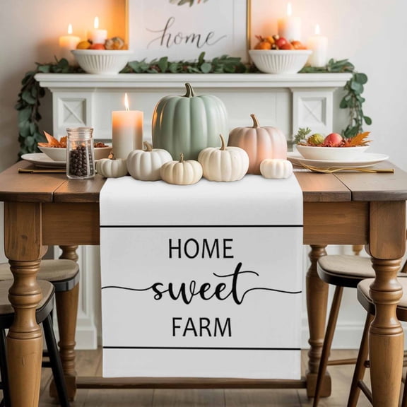 Home Sweet Cotton Linen Table Runner, Washable Table Runners for Kitchen, Dining Room, Holiday, Home Party Table Decor, 13x60 Inches