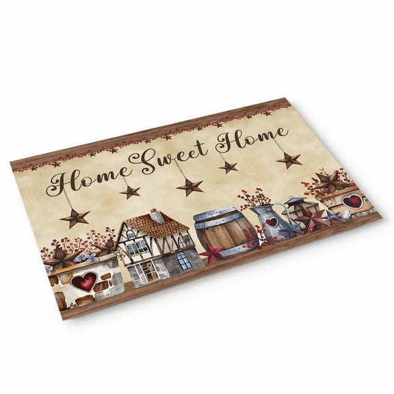 Home Sweet Door Mat Home Retro Country Star House Barrel Farm Non Slip Absorbent Entrance Mat Washable Low Profile Indoor Doormat for Front Door Entryway Entry 16"x24"