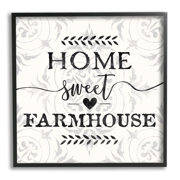 Home Sweet Farmhouse Soft Sentiment Damask Pattern Typography Framed Art Print Wall Art, 17x17