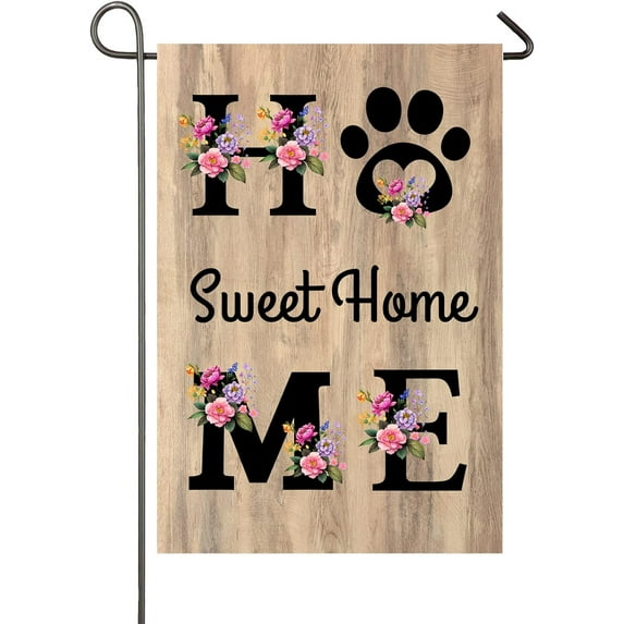 Home Sweet Home Garden Flag Floral Dog Paw Spring Summer Yard Flag Double Sided Pet Lovers Home Decor Welcome Flags Farmhouse Yard Lawn Patio Outdoor Decorations