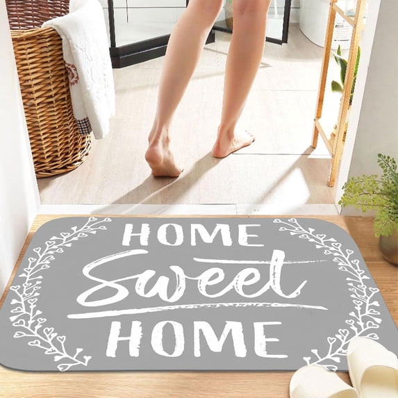 Home Sweet Home 16x24 Flannel Bath Mat for Bathroom, Anti-Slip Backing Soft Bathroom Rug, Washable Water Absorbent Mat