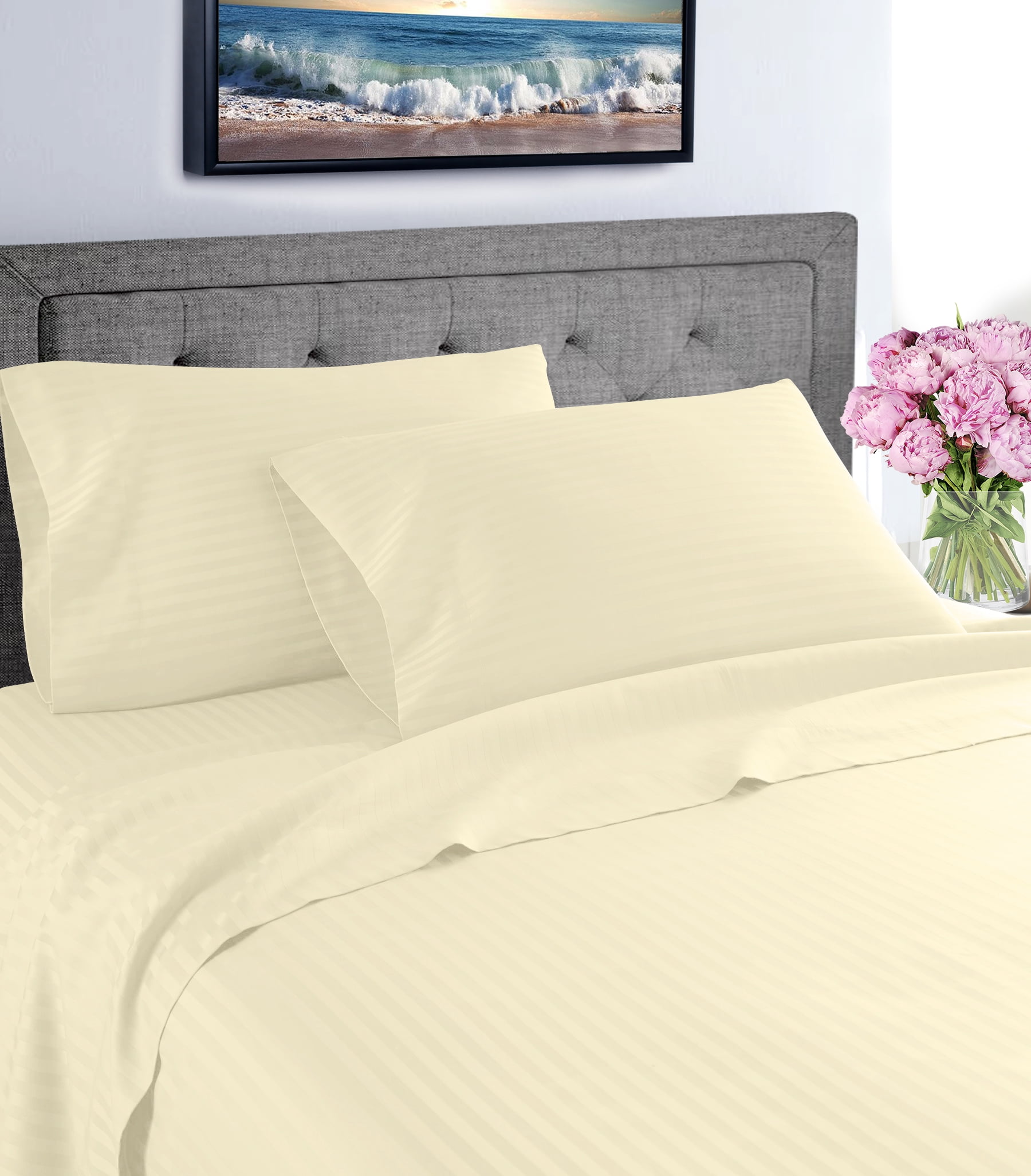 Ivory Full Microfiber Deep Pocket Stripe Sheet Set