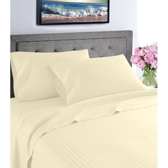 Home Sweet Home 1800 Luxurious Hotel Extra Soft Deep Pocket Stripe Sheet Set (King, Ivory)