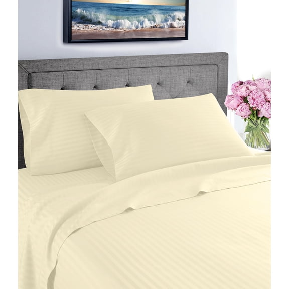 Home Sweet Home 1800 Luxurious Hotel Extra Soft Deep Pocket Stripe Sheet Set (Queen, Ivory)