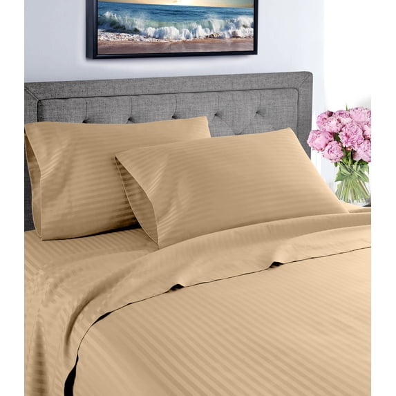 Home Sweet Home 1800 Luxurious Hotel Extra Soft Deep Pocket Stripe Sheet Set (Queen, Taupe)