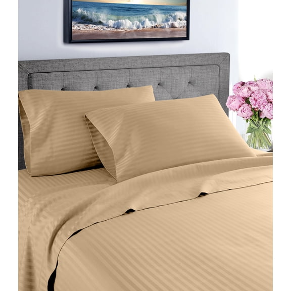 Home Sweet Home 1800 Luxurious Hotel Extra Soft Deep Pocket Stripe Sheet Set (Twin XL, Taupe)