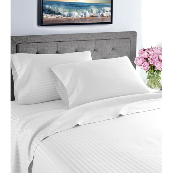 Home Sweet Home 1800 Luxurious Hotel Extra Soft Deep Pocket Stripe Sheet Set (Twin XL, White)