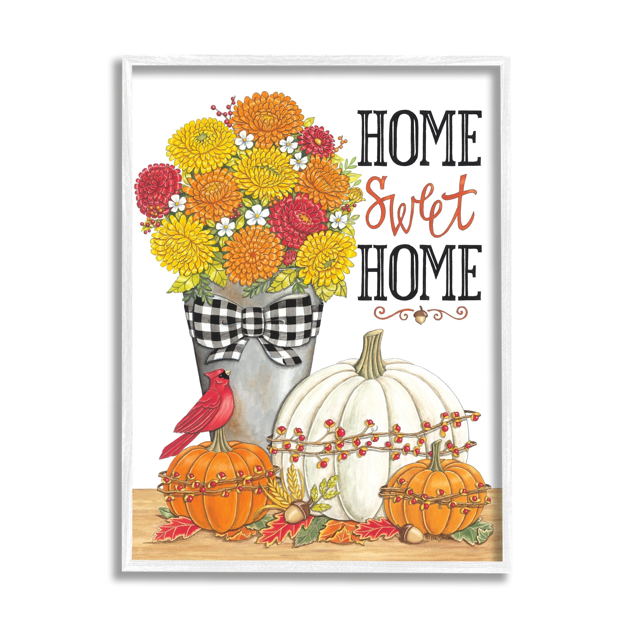 Home Sweet Home Autumnal Bouquet Tartan Ribbons Botanical & Floral Graphic Art Framed Art Print Wall Art