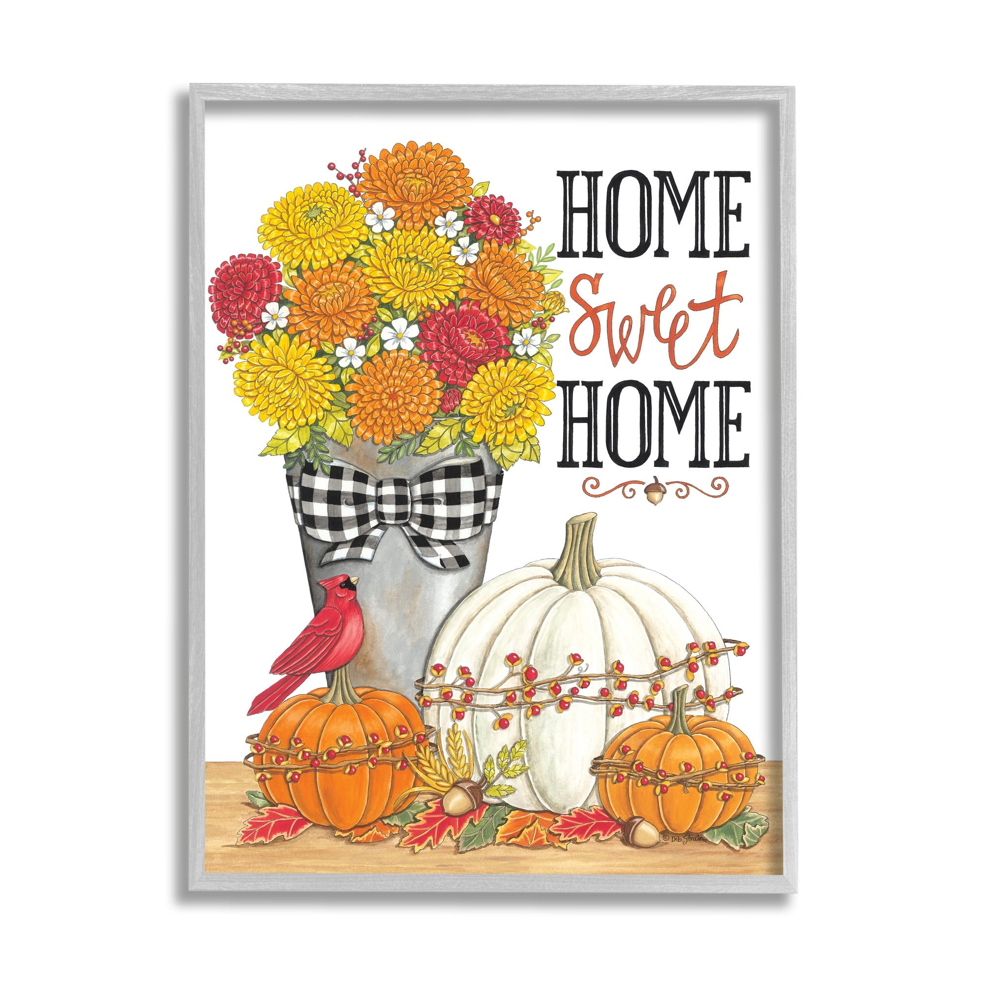Home Sweet Home Autumnal Bouquet Tartan Ribbons Botanical & Floral Graphic Art Framed Art Print Wall Art