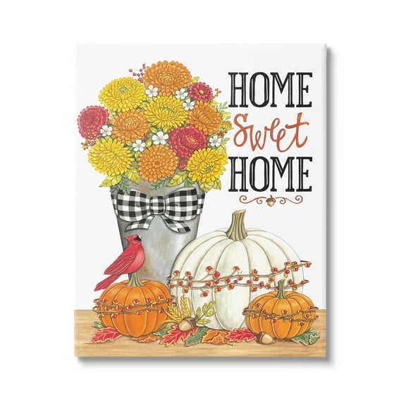 Home Sweet Home Autumnal Bouquet Tartan Ribbons Botanical & Floral Graphic Art Gallery-Wrapped Canvas Print Wall Art