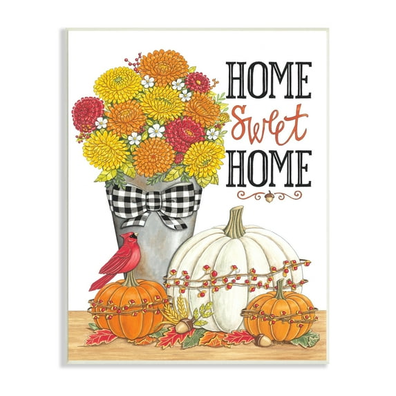 Home Sweet Home Autumnal Bouquet Tartan Ribbons Botanical & Floral Graphic Art Unframed Art Print Wall Art