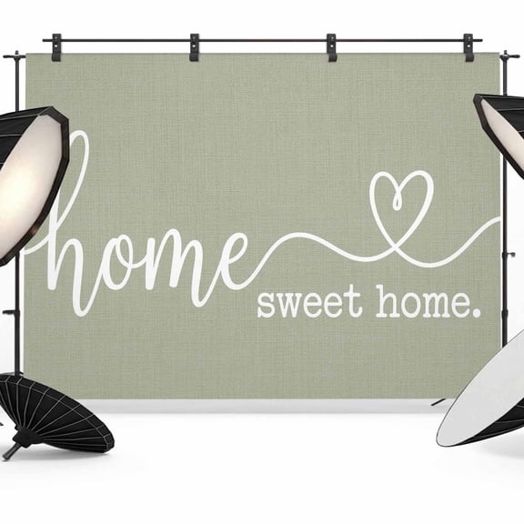 Home Sweet Home Backdrops for Photography, Vintage Minimalist Classic Green Lettering Linen Texture Fabric Photo Background Sturdy Studio Props for Photo Studio, Video Recording Photoshoot 7x5ft