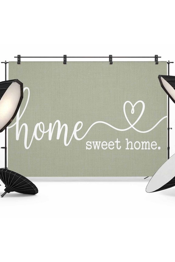 Home Sweet Home Backdrops for Photography, Vintage Minimalist Classic Green Lettering Linen Texture Fabric Photo Background Sturdy Studio Props for Photo Studio, Video Recording Photoshoot 7x5ft