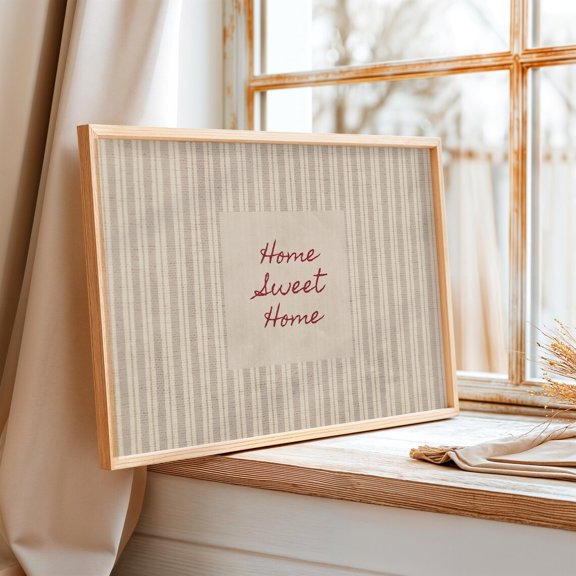 Home Sweet Home Beige Stripe Print, Unframed Paper Poster 8x10in