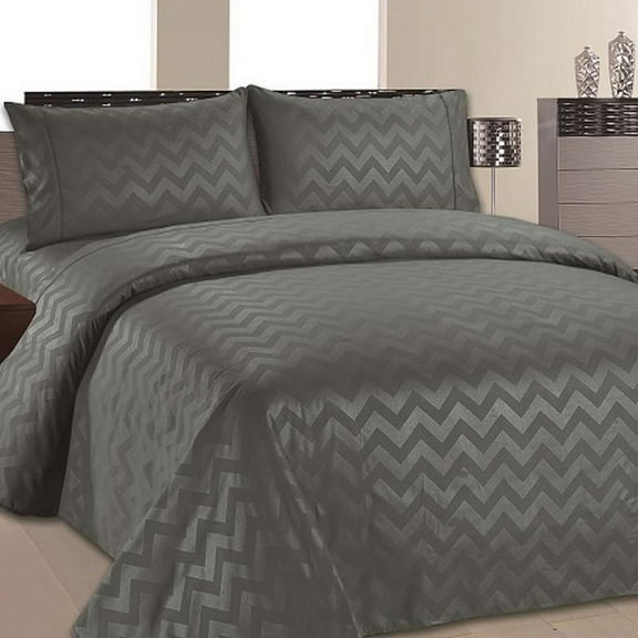 Home Sweet Home Chevron Design 1800 Microfiber Deep Pocket Bed Sheets Set (Twin, Grey)