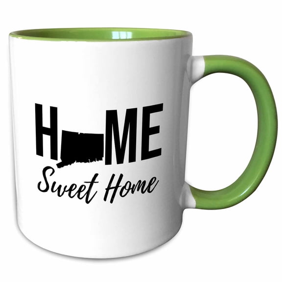 3drose, Home Sweet Home. Connecticut State. White Background., 11oz Two-tone Green Mug