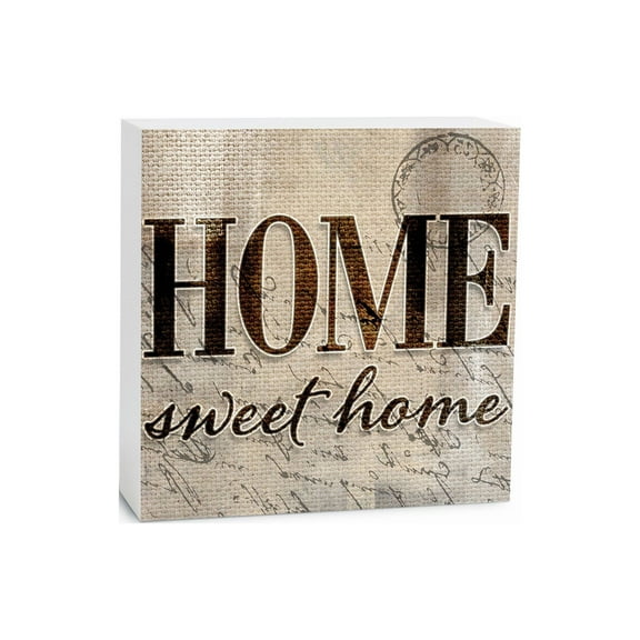 Home Sweet Home Cream Woven Script 5 x 5 Wood Tabletop Sign Plaque