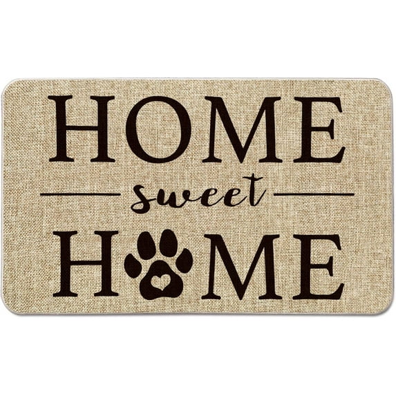 Home Sweet Home Cute Dog Paw Footprints Plum Print Decorative Doormat, Pet Dog Cat Low-Profile Floor Mat Switch Mat for Indoor Outdoor 17 x 29 Inch