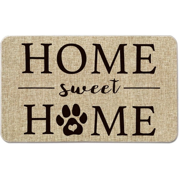 Home Sweet Home Cute Dog Paw Footprints Plum Print Decorative Doormat, Pet Dog Cat Low-Profile Floor Mat Switch Mat for Indoor Outdoor 17 x 29 Inch