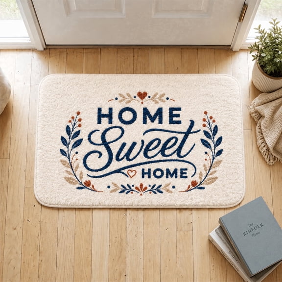 Home Sweet Home Doormat, Vintage Floral Wreath Farmhouse Entry Rug, Soft Fluffy Non-Slip Absorbent Indoor Front Door Floor Mat, Housewarming Home Decor