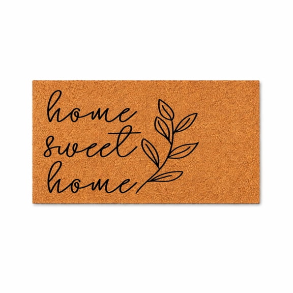 Home Sweet Home Doormat, Leaf Design Welcome Mat, Indoor Outdoor Entryway Rug (24x48 inches) WoodByStu 1734