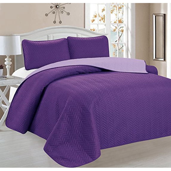 Home Sweet Home Dreams 3 Count Quilt, Chevron Design, Reversible s, Full/Queen, Purple/Lavender