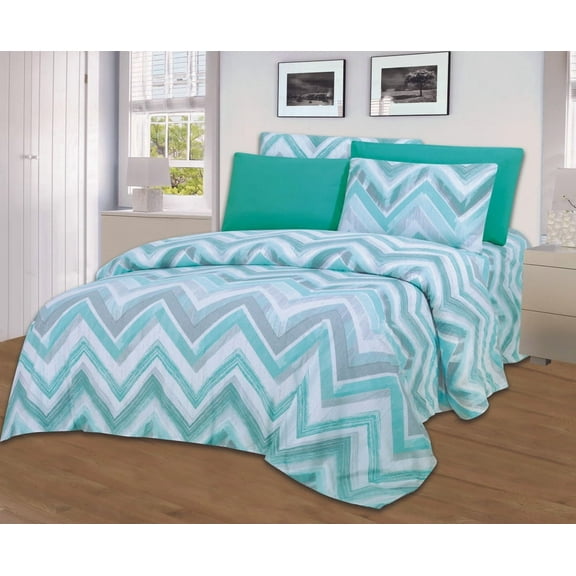 Home Sweet Home Dreams 6-Piece 1800 Aqua Chevron Microfiber Bed Sheet Set Queen Silky Soft