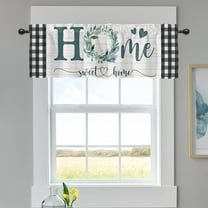 Home Sweet Home Eucalyptus Leaf Wreath Kitchen Curtains Valance for Window, Seasonal Spring Summer Farmhouse Short Half Topper Rod Pocket, Vintage Buffalo Plaid Home Living Room Bedroom Decor 54 x 18