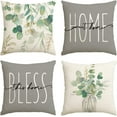 thumbnail image 1 of Home Sweet Home Eucalyptus Leaves Throw Pillow Covers 20x20 Set of 4, Spring Summer Seasonal Decorations for Home, 1 of 6