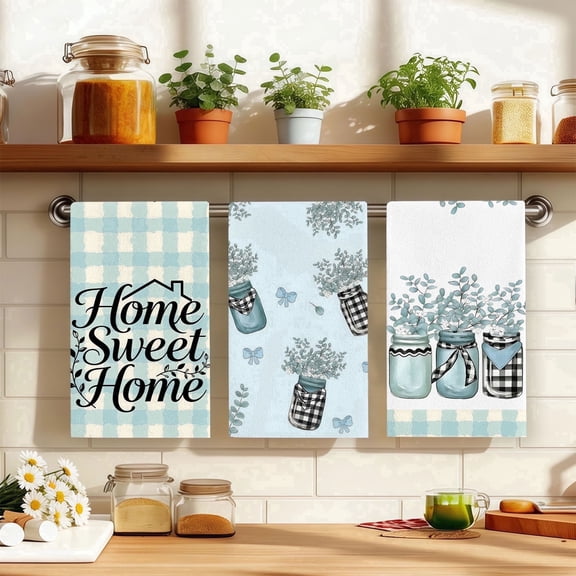 Stegali Eucalyptus Mason Jar Kitchen Towels 18x26 Inch Dish Towels for Kitchen Housewarming Gift Set of 3