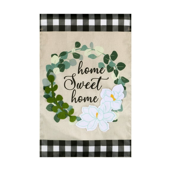 Home Sweet Home Eucalyptus Wreath Yard Flag 11.5in x 18in