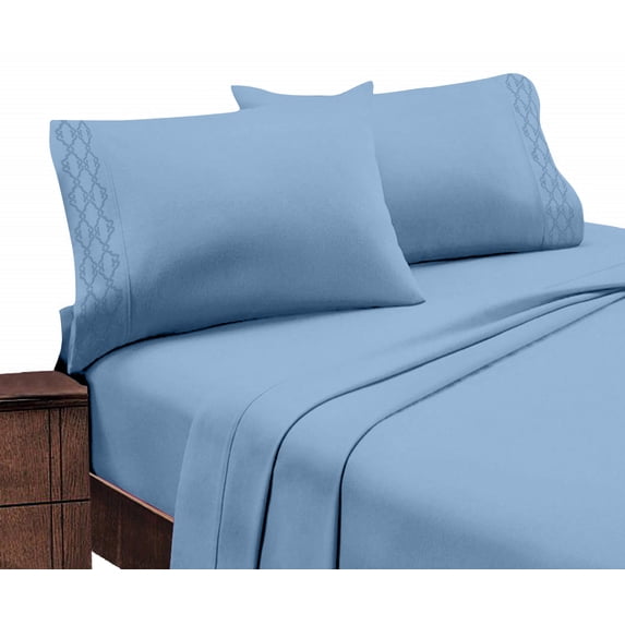 Home Sweet Home Extra Soft Deep Pocket Embroidered Luxury Bed Sheet Set (Twin, Blue)