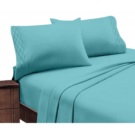 Home Sweet Home Extra Soft Deep Pocket Embroidered Luxury Bed Sheet Set (Twin XL, Aqua)