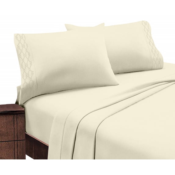 Home Sweet Home Extra Soft Deep Pocket Embroidered Luxury Bed Sheet Set (Twin XL, Ivory)